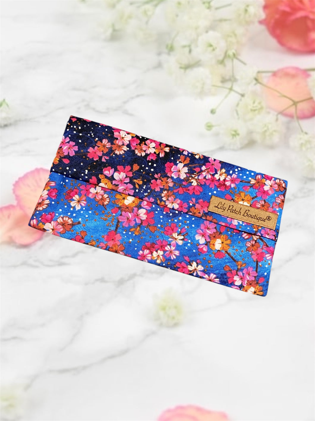 Pink Blue and Navy Cherry Blossoms  Re-useable Snack Bags, Sandwich Bags