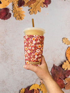 Fall Florals on Burgundy Cup Cozy / Coffee Cozy