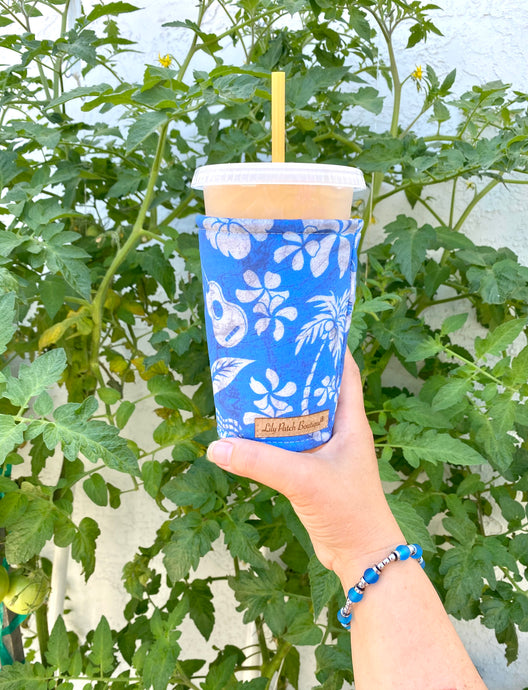 Hawaiian Tiki on Blue Cup Cozy / Coffee Cozy