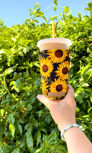 Sunflowers on Black Cup Cozy / Coffee Cozy