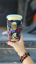 Pink Purple Skulls and Florals Fall/ Halloween Cup Cozy / Coffee Cozy