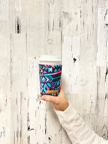 Pink Teal Aztec Coffee Cozy