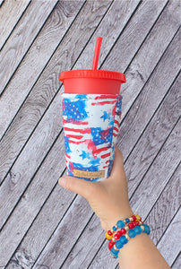 Patriotic Flags, Red White and Blue Cup Cozy / Coffee Cozy
